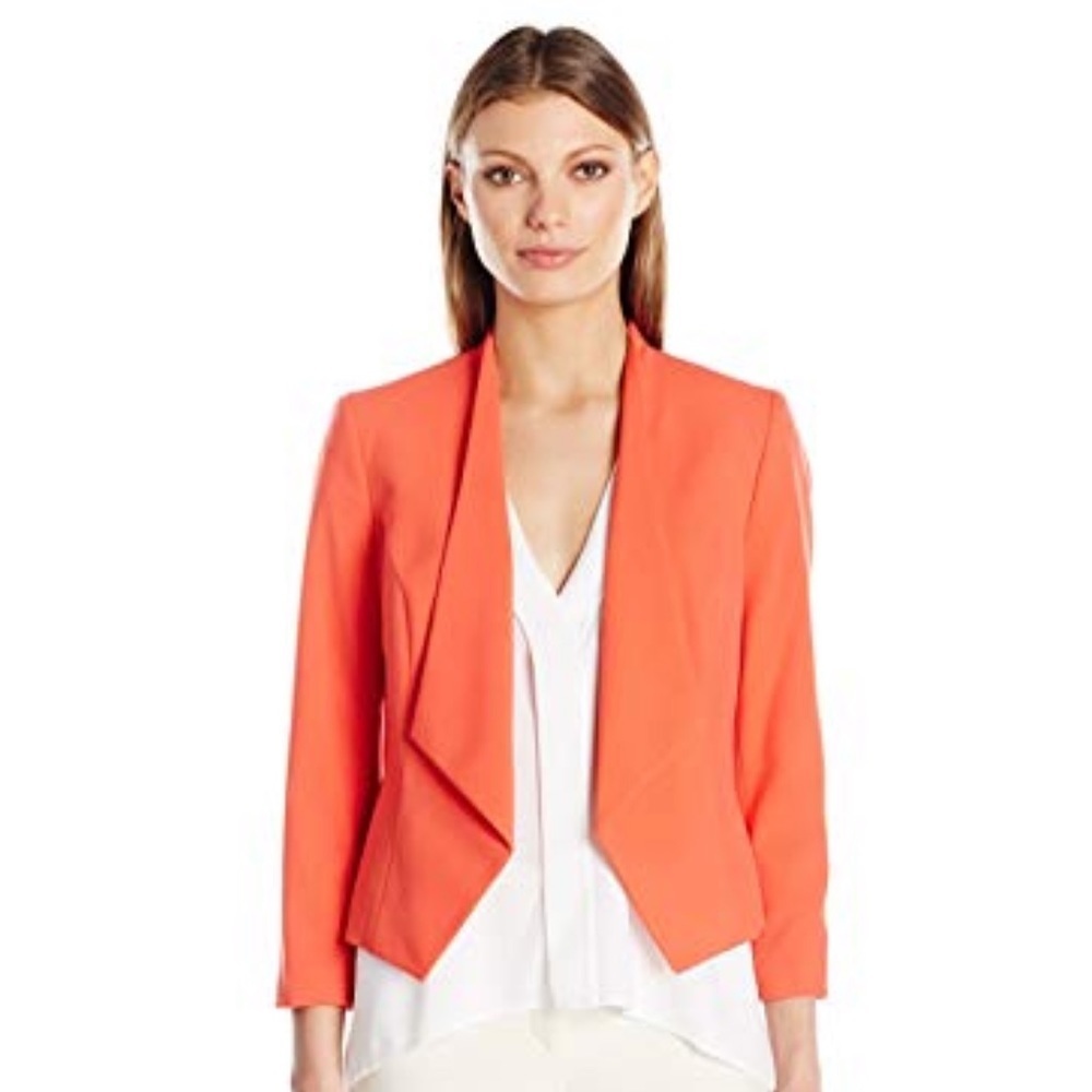 Nine West Tangerine Open Front Jacket NWOT Bright Orange Blazer | Size 2